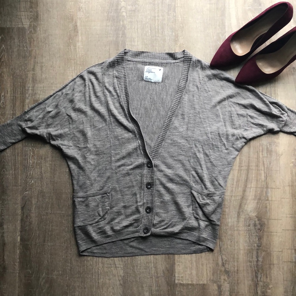 Elbow-length dolman sleeved cardigan